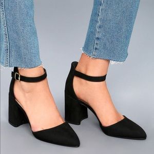 Never worn black suede ankle strap heels